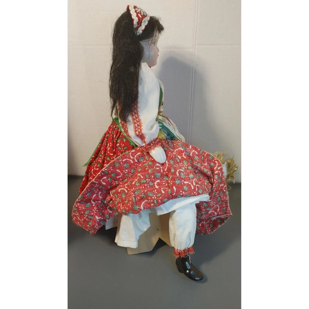 Porcelain Doll Folk Art 16in Red Great Traditional Costume Seated